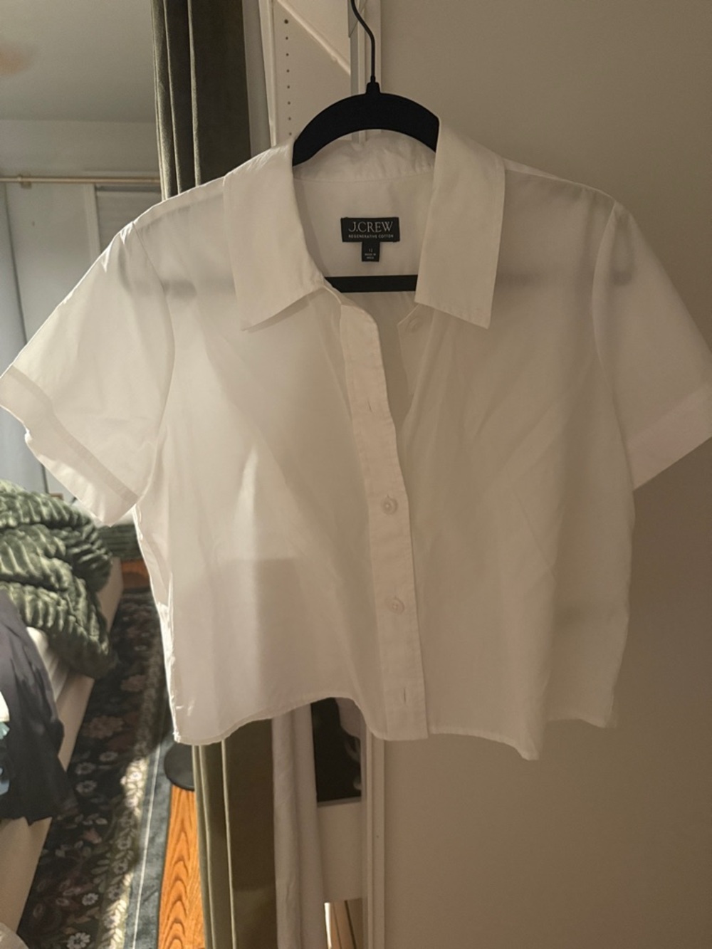 J. Crew White Short-Sleeve Cropped Button-Down